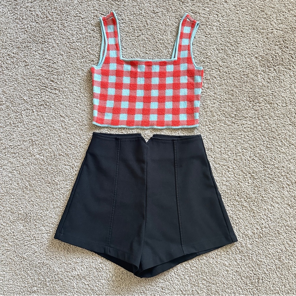 STAUD top and Black High-Waist Short set